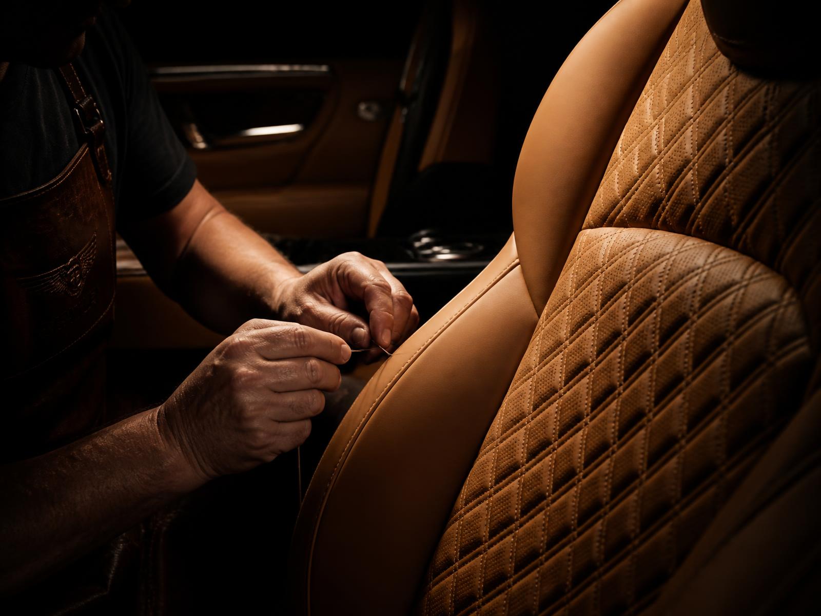 Hand-stitched diamond quilted leather car seat